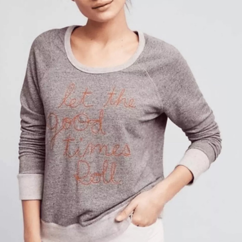 Anthropologie Sundry sz 0/XS Let The Good Times Roll Grey Round Neck Sweatshirt